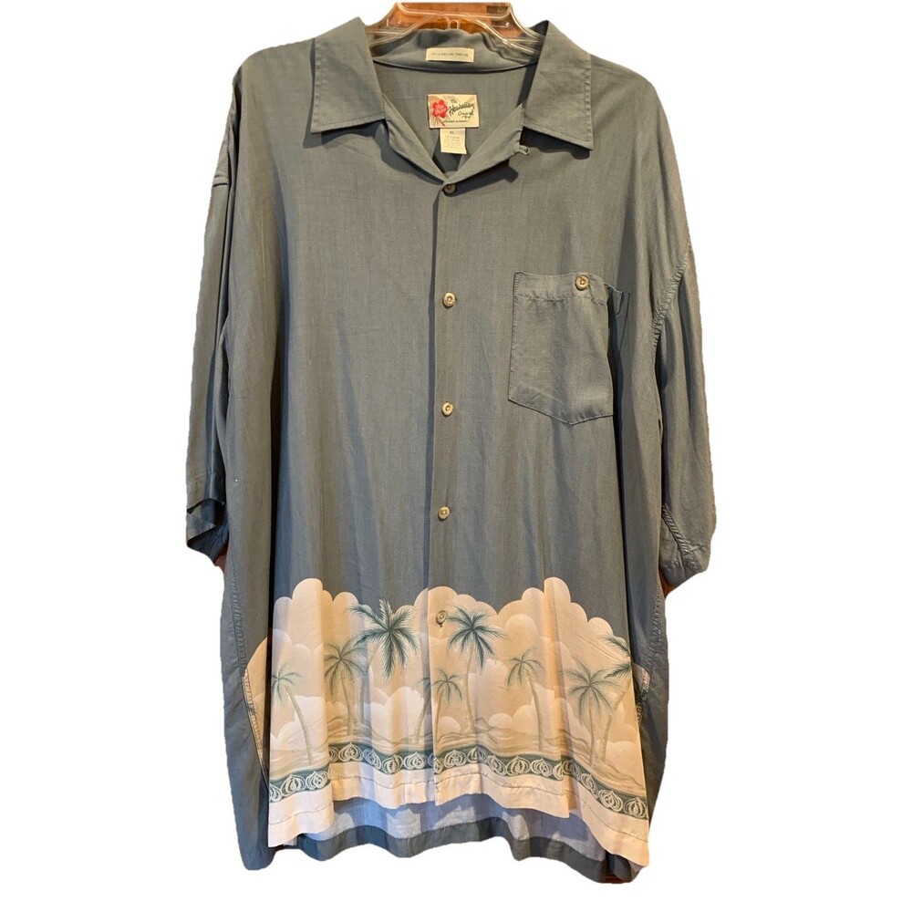Vintage Tropical Hawaiian Shirt Mens XL/2X Vacation Palm Trees Beach Poolside
